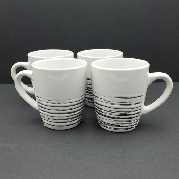 Scratch Collection Mugs White Mugs Gray Etched Lines Stripes - Picture 1 of 9